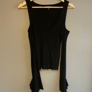 Express Black Ribbed V-Neck Top with Bell Sleeves (Size S)